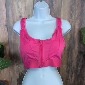 Pink Women's Front Zip Adjustable Velcro Plus Size Sports Bra 4XL        D485
